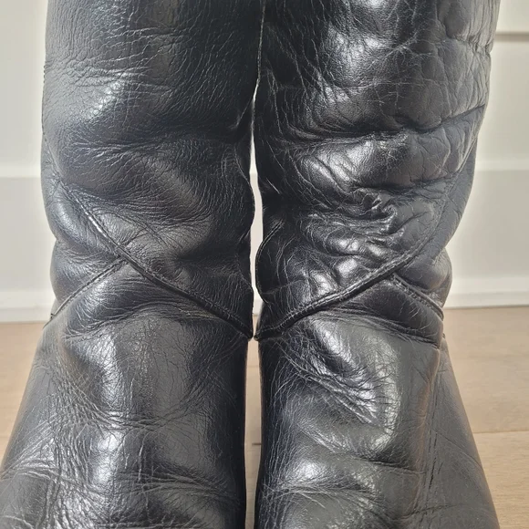 Vintage 80's black genuine leather mid calf boots Size 7 - Picture 7 of 16